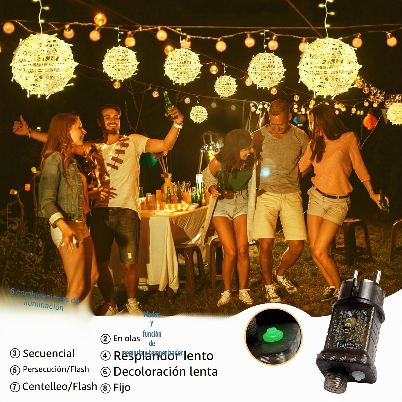 Bowfar Cadena de Luces Exterior, 20CM 4 Bolas Grandes, Bola de Navidad Colgantes con Mando a Distancia, Temporizador, Luces de Hadas Decoración para Jardín, Boda, Fiesta, Navideña, Blanco Cálido