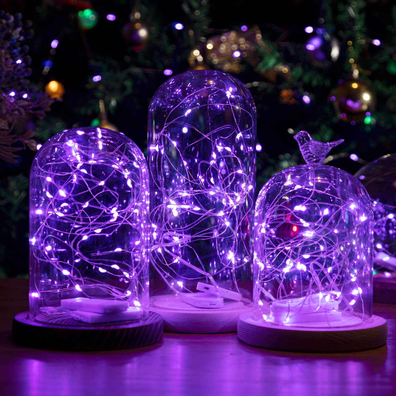 6 Stück LED Lichterkette Batterie Betriebe, 2M 20LEDs Lila Mini Lichterketten Silber Kupferdraht Batteriebetrieb, LED Beleuchtung Batteriebetrieben Deko für Flasche, Urlaub,Weihnachten Deko