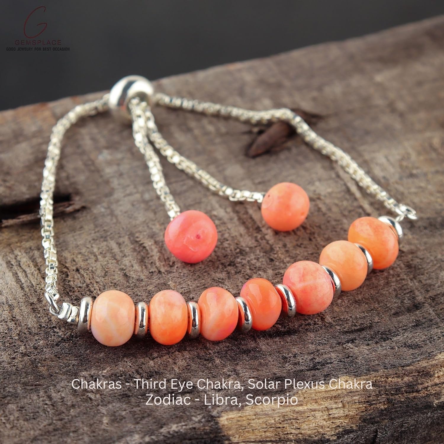 Orange Opal Dyed Beaded Bolo Bracelet, 6 to 10 MM Silver Plated Adjustable Slider Chain for Easy On-Off, Wrist Jewelry Stone Weight Approx 25 to 30 carats Stone Size Approx 6 to 10 mm. - Image 6