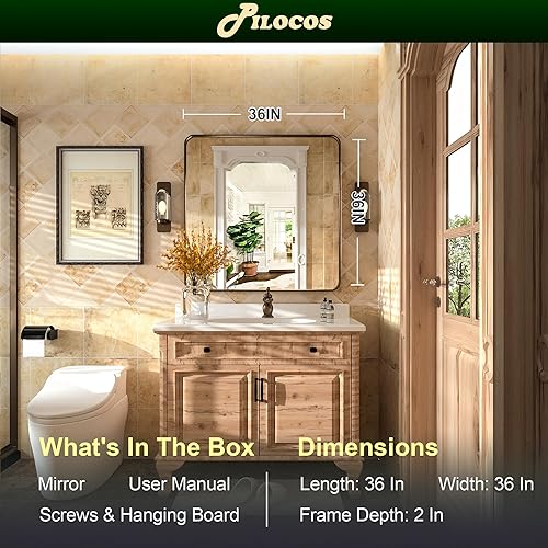 Miniatura 10 de Espejo redondo negro para pared, espejo de baño circular grande de 36 pulgadas con textura acanalada, marco de metal de aleación de aluminio, espejo