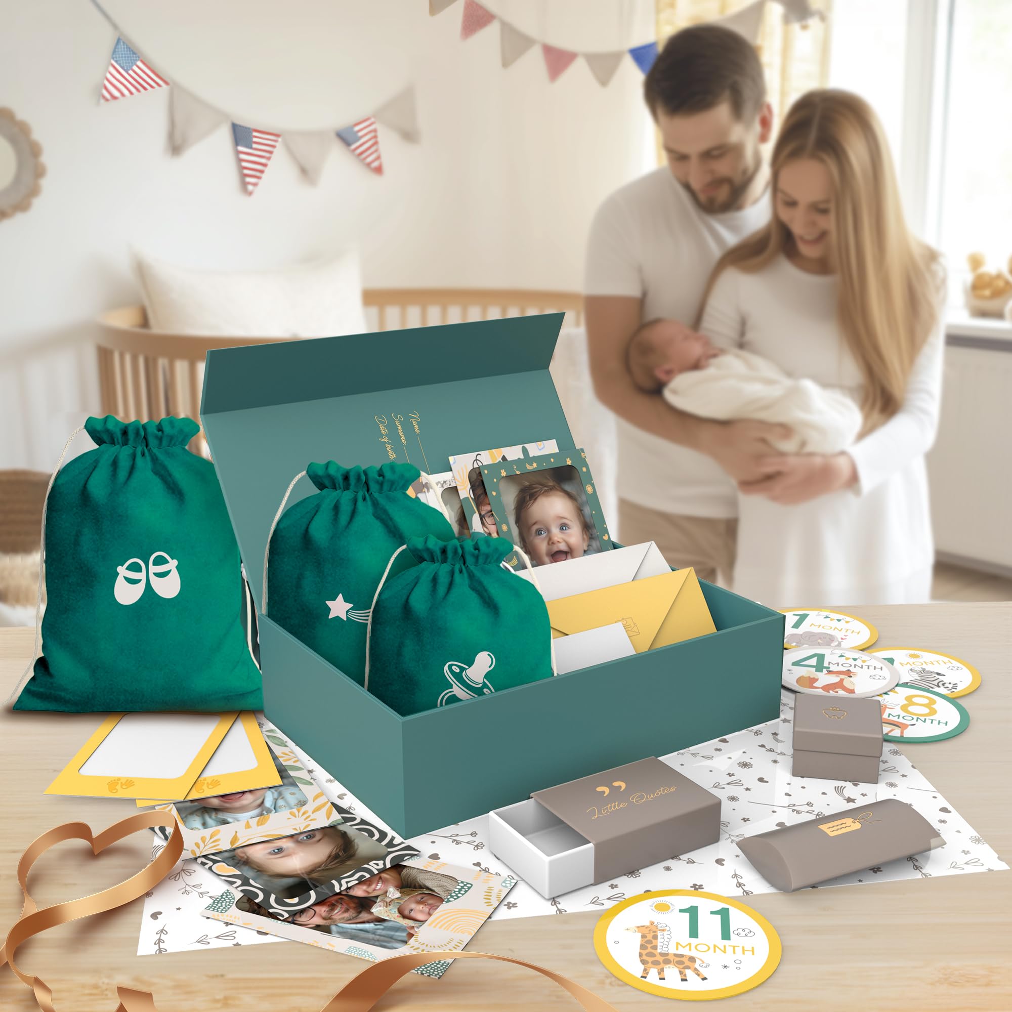 Ultimative Baby-Erinnerungsbox für Mädchen, Jungen – schöne Erinnerungsbox für werdende Mütter – mit Hand- und Fußabdruck-Set, Meilenstein-Aufkleber, Zahnbox & mehr – perfekte Mama und Papa Geschenke