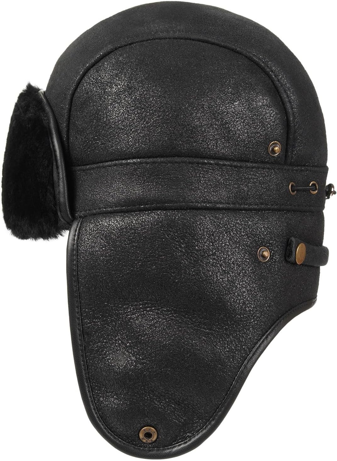 Harssidanzar Aviator Trapper Hat for Men Women Sheepskin Shearling Leather Fur Winter Warm Hat CU610US - Image 4