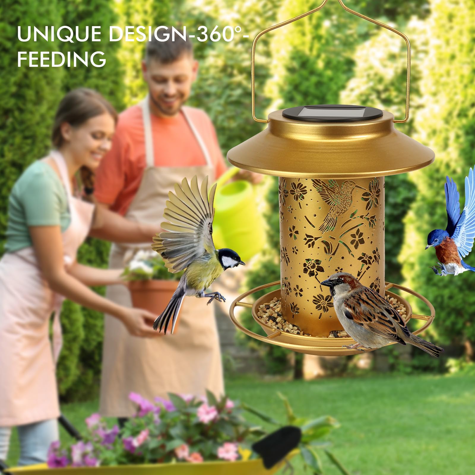 Mangiatoia solare per uccelli da appendere, in metallo, impermeabile, per esterni, lanterna da giardino, regalo ideale per gli amanti degli uccelli, donne e mamme, decorazione per cortile, patio