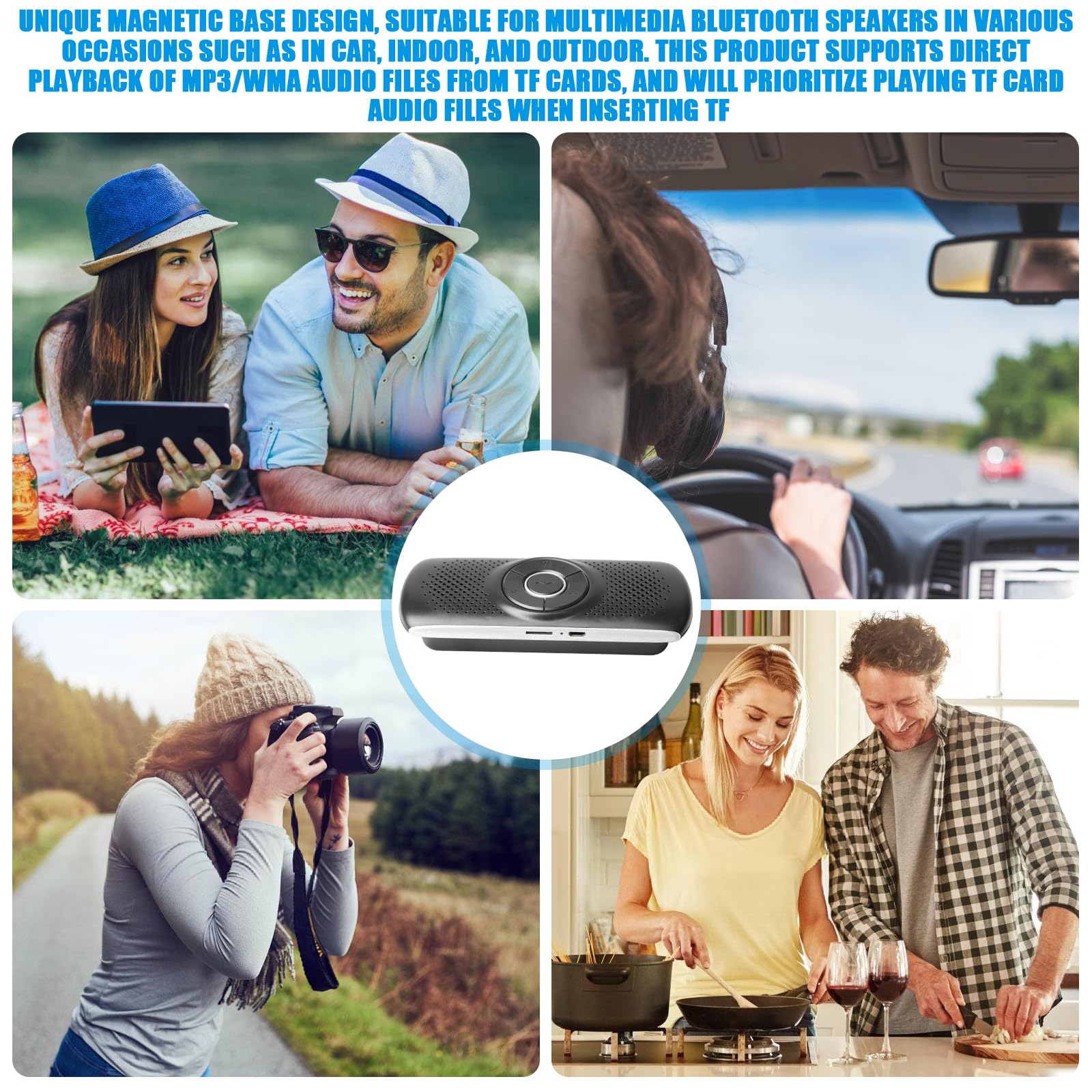 Adattatore audio wireless Bluetooth 4.2 vivavoce con clip, microfono integrato, slot per scheda TF, riconnessione automatica per GPS, musica, chiamate, controllo del volume