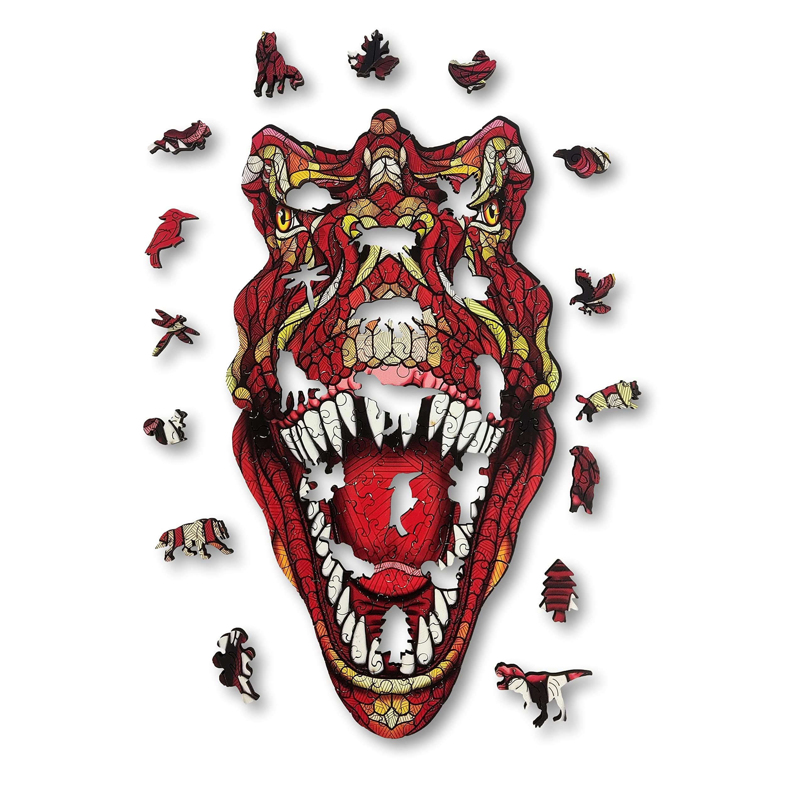 ANIWOOD Holzpuzzle Erwachsene Tieren. Gestanzter Deckel, Lebensgroße Puzzle-Box. 3 Schwierigkeitsmodi, dekoratives Element. Einzigartige Puzzleteile (T-Rex, L)