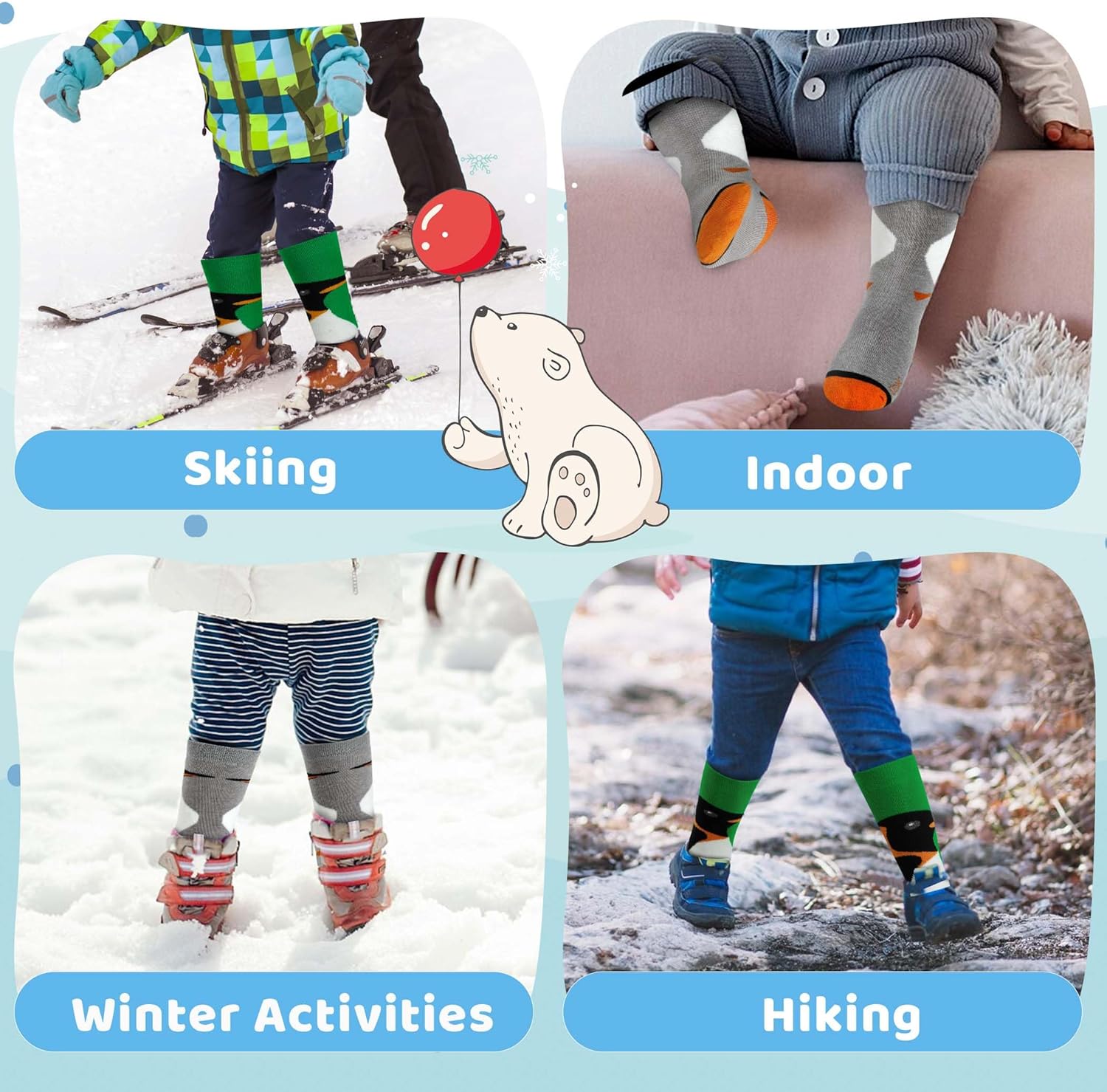 Merino Wool Ski Socks Kids 2 Pairs, Winter Warm Knee High Snowboarding Thermal Skating Socks for Boys Girls Toddlers - Image 6