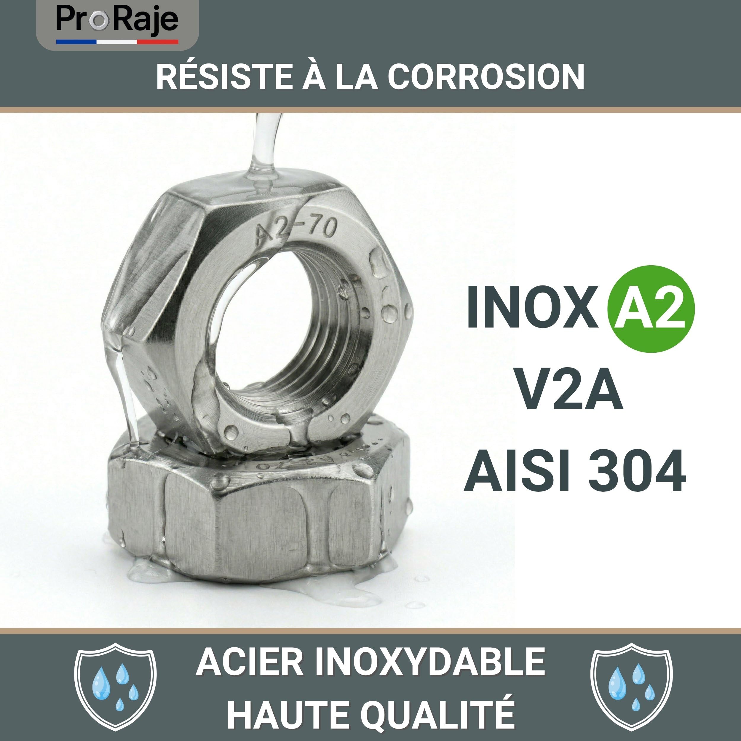 Dado in acciaio inox M2 esagonale HU in acciaio inox A2 | Dadi DIN 934/ISO 4032 | Viti in acciaio inox A2/70 (V2A/304): confezione da 100 pezzi - ProRaje