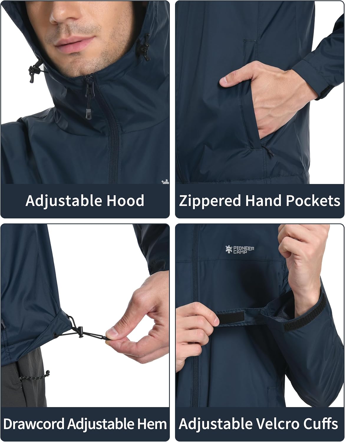 Pioneer Camp Men's Rain Jacket Waterproof with Hood Lightweight Packable Raincoat Rain Shell for Outdoor Hiking Travel - Image 6