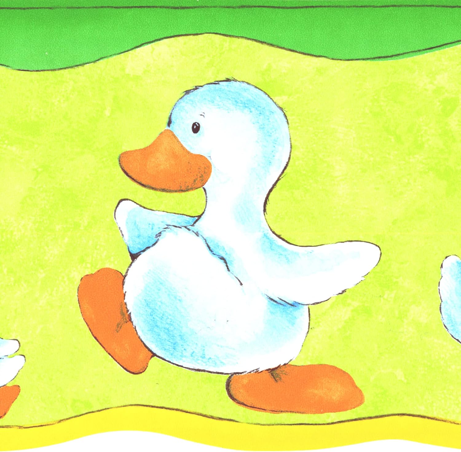 CONCORD WALLCOVERINGS ™ Wallpaper Border Pattern Ducks Cartoon for Bedroom Playroom, Green Yellow Orange Blue, 7 Inches by 15 Feet 329B22502