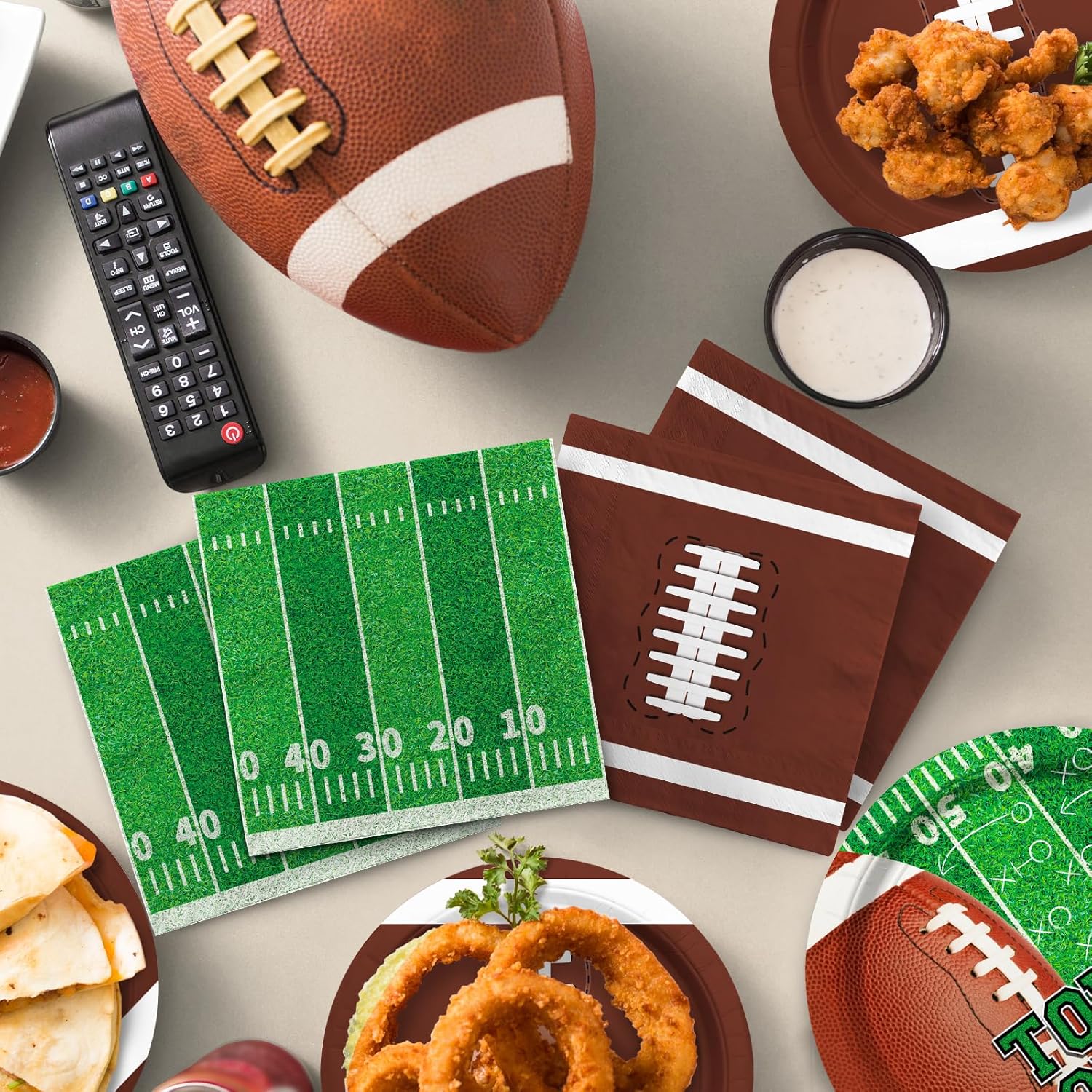 Football Party Supplies Kit Serve 50,Includes Touchdown Dinner Plates, Dessert Plates and Napkins for Football Birthday Party Football Game Day Tailgate Party Decorations - Image 4
