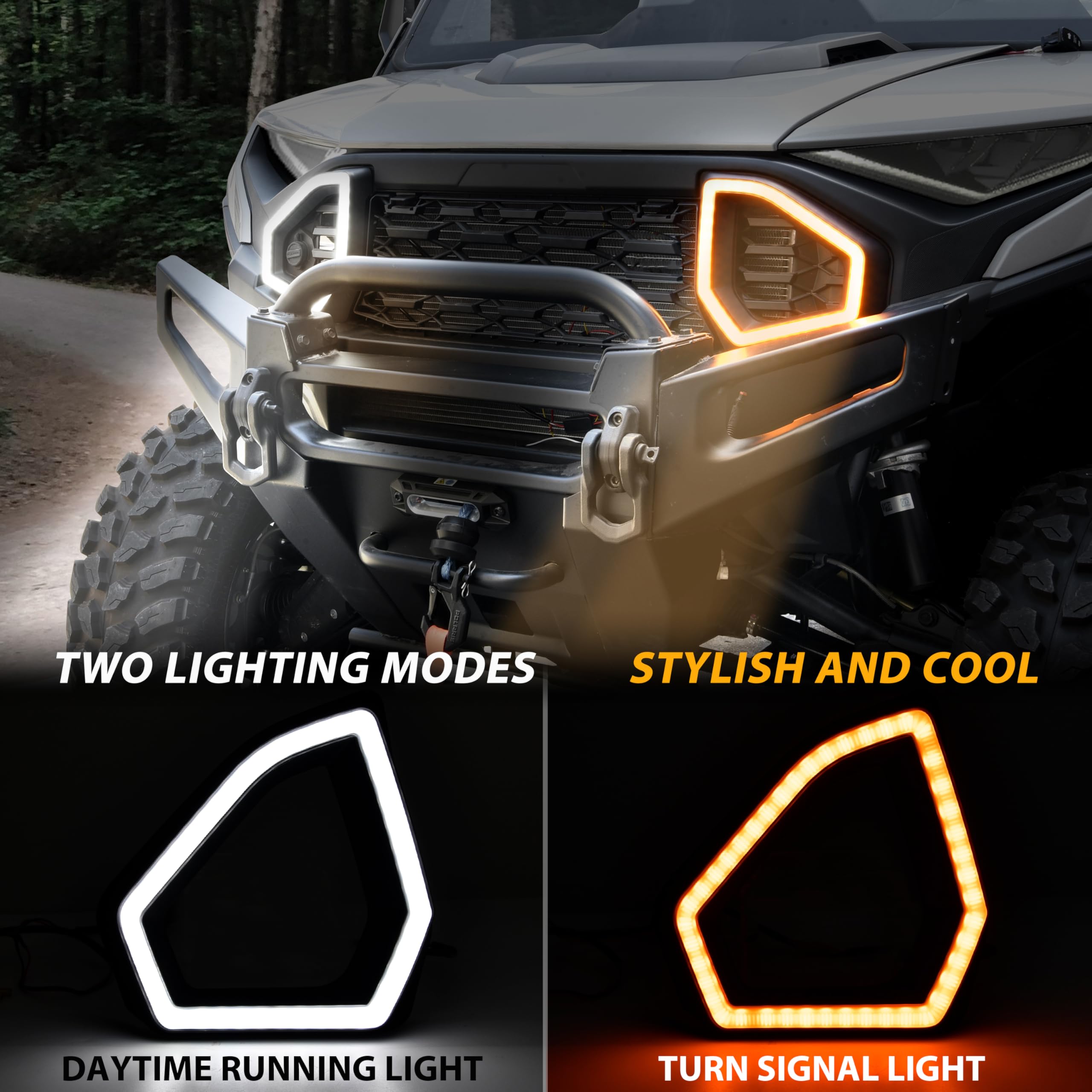 SAUTVS LED Front Accent Lights for Polaris Ranger 1500 XD 2024 2025, LED Front Fascia Signature Light with DRL Turn Signal Grill Auxiliary Lamp Accessories