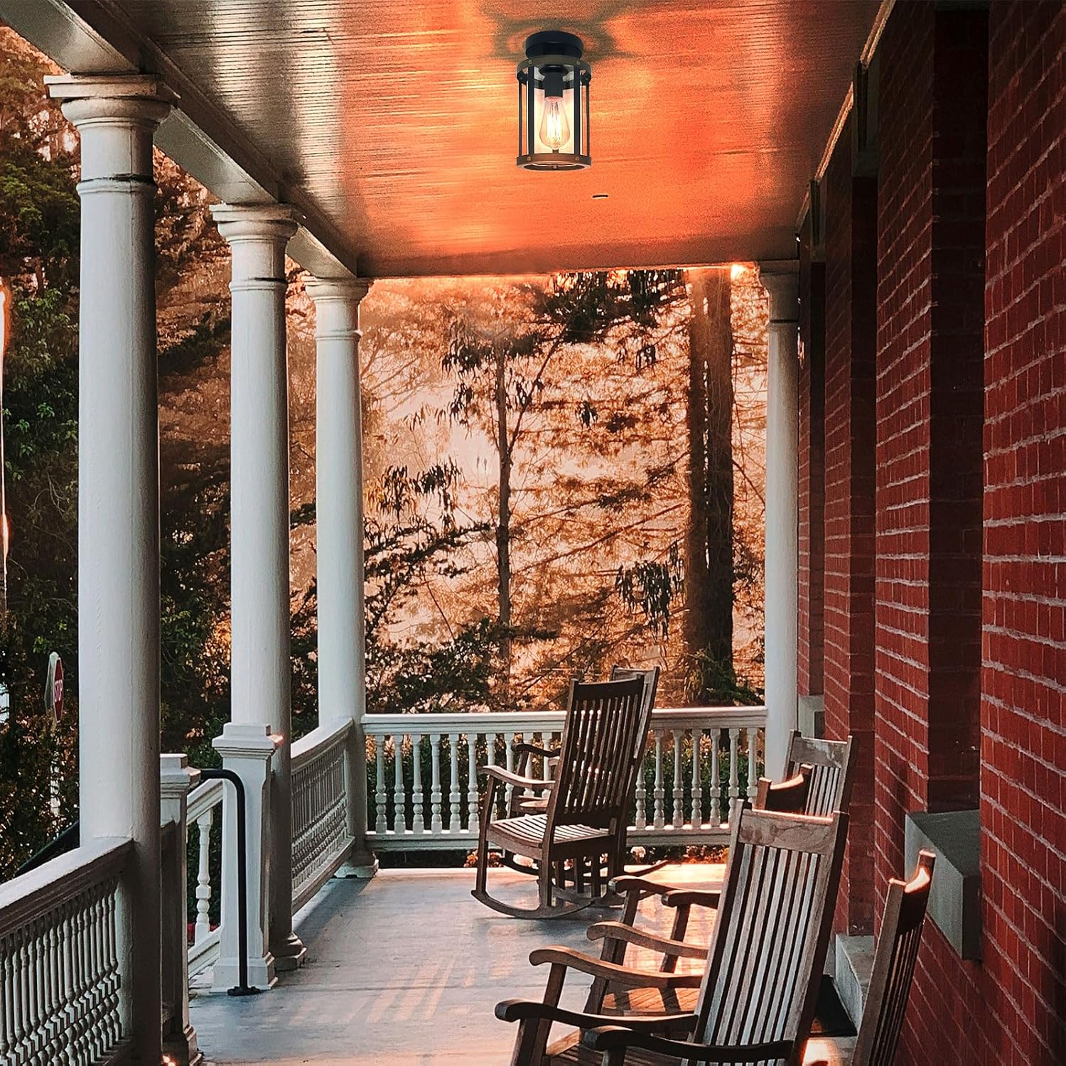 Farmhouse Semi Flush Mount Ceiling Light,Industrial Close to Ceiling Light Fixtures Oil Rubbed Bronze for Kitchen Bedroom Dining Room Living Room,Metal Ceiling Lamp with Glass Shade E26 Bulb