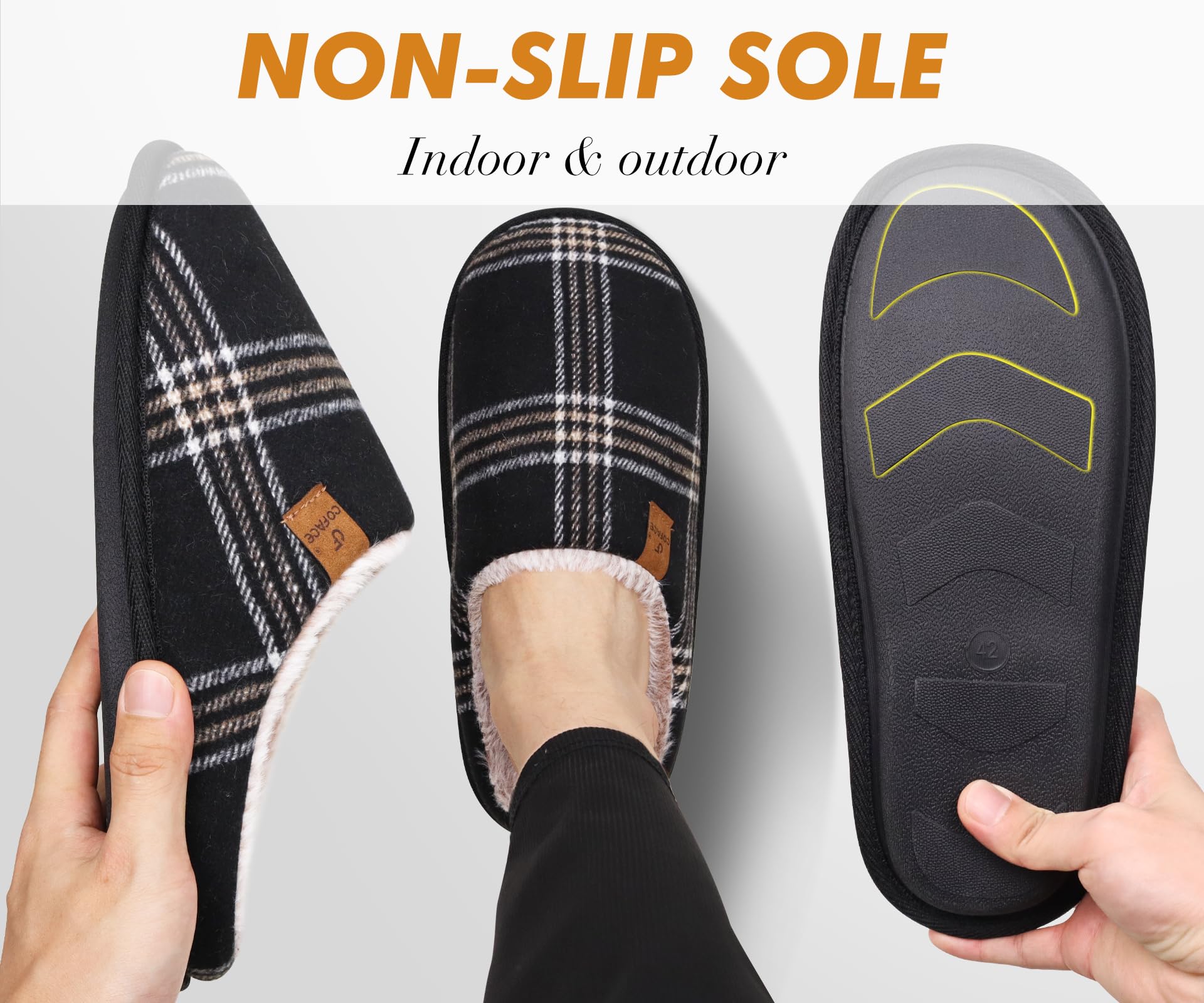 COFACE Pantofole da Uomo Invernali Plaid, Comoda Memory Foam Calde Scarpe da Casa in Lana con Suola Antiscivolo 40-49