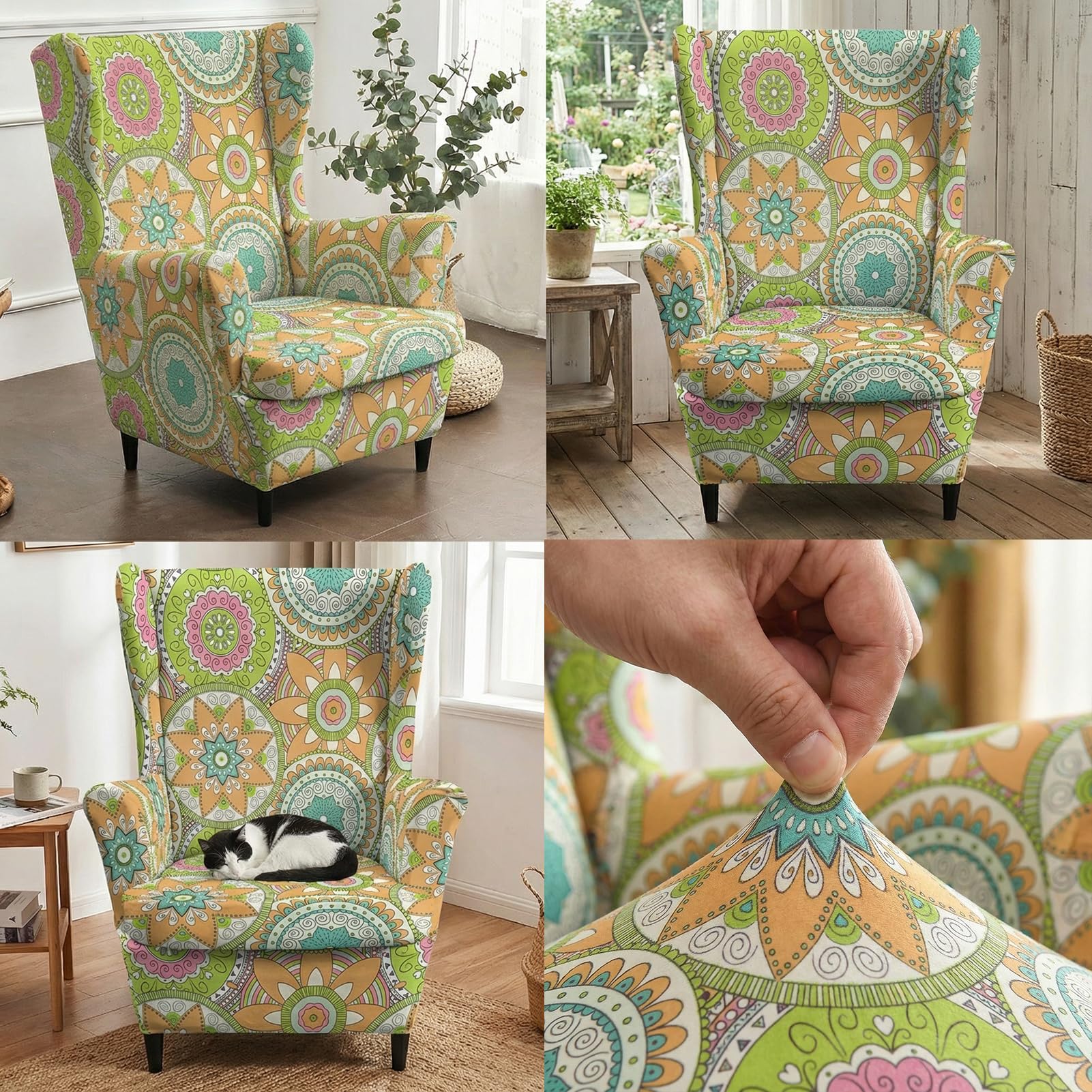 Housse de fauteuil à oreilles imprimée, housse de fauteuil à dossier haut, lavable, anti-plis, protection de canapé