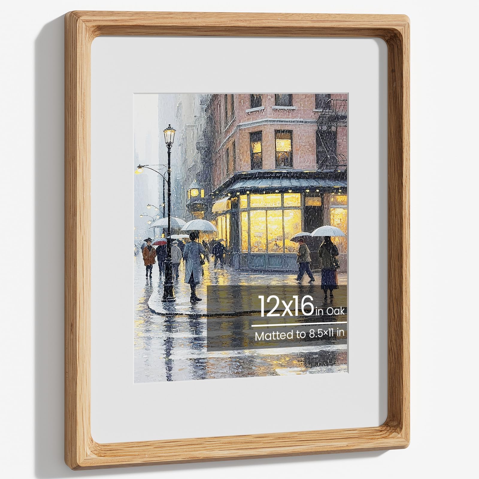 12x16 Picture Frame, Natural Solid Oak Wood Photo Frame with Tempered Glass, Handcrafted Rounded Corner 12x16 in Frames Matted to 11x14 in Photos, Wall Hanging Posters, Art Prints — image 1