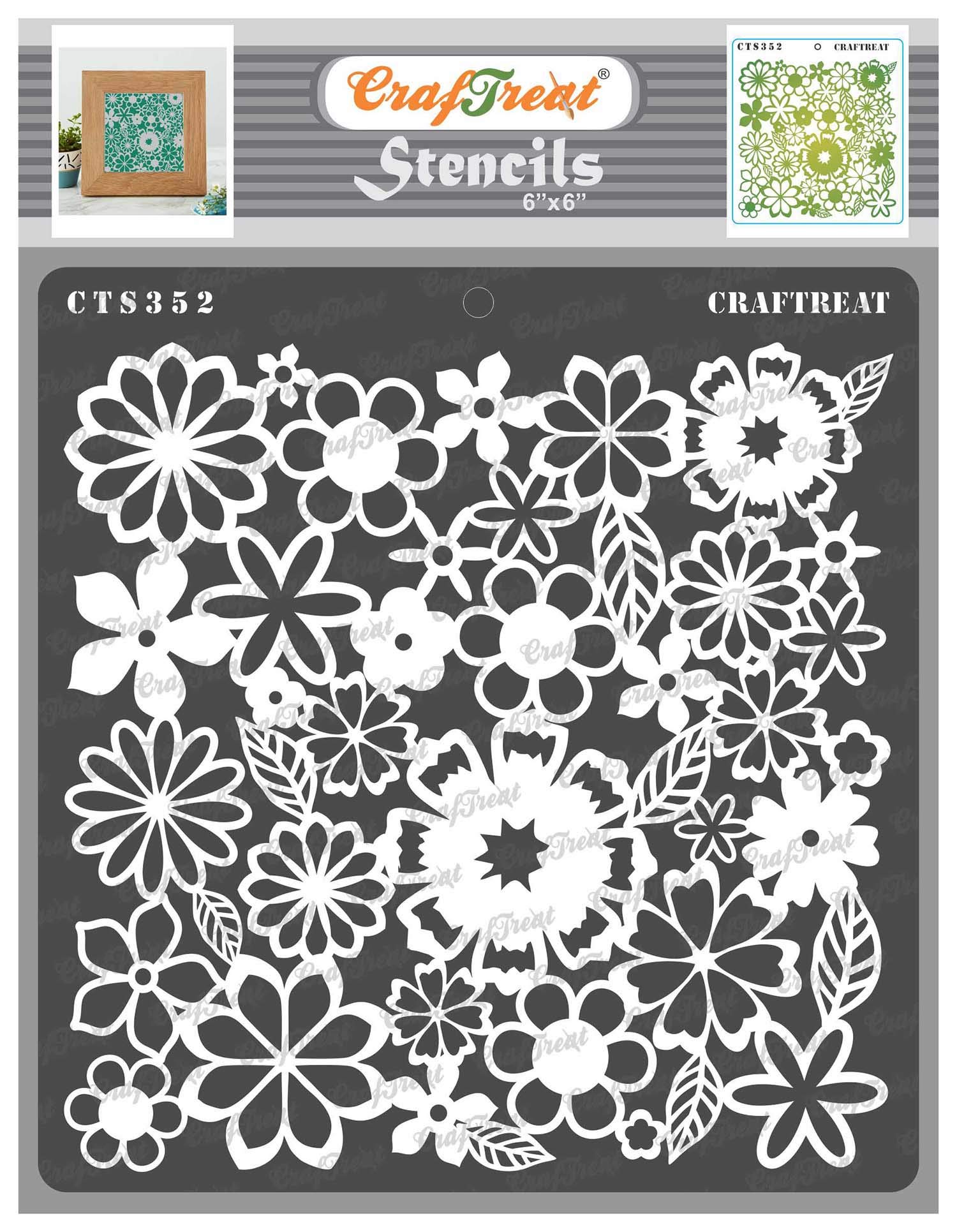 CrafTreatFlower Background Wall Decor Stencils for Painting on Wall Art, Wood, Canvas, Fabric, Scrapbooking and Home Decor - Flower Art - 6"X6" - Reusable DIY Painting Stencils for Wall Decoration