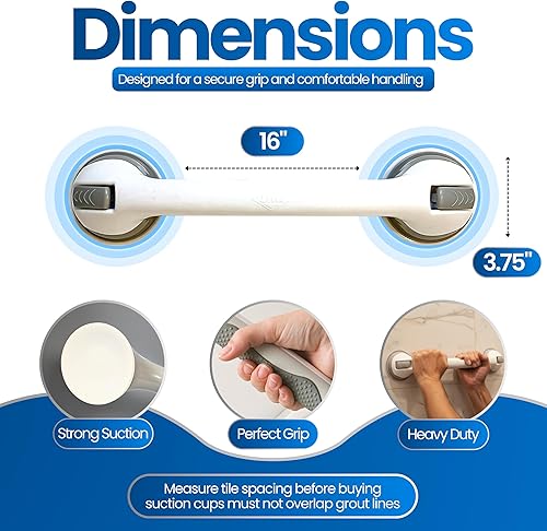 Miniatura 2 de Mangos para baño y ducha de Changing Lifestyles con agarre seguro de 17 pulgadas, 16.5, Blanco