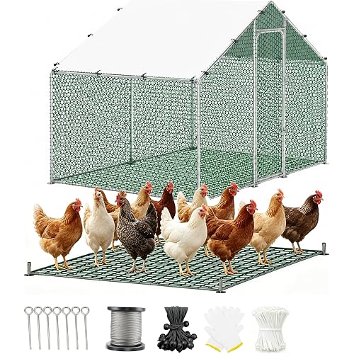 HERBAN 2026 Upgraded Chicken Coop with All-Around Heavy-Duty Cloth, 9.8x6.6x6.4 ft Large Metal Walk-in Outdoor Chicken Run Pen for Yard, Spire Roof Poultry Cage for Hens, Ducks