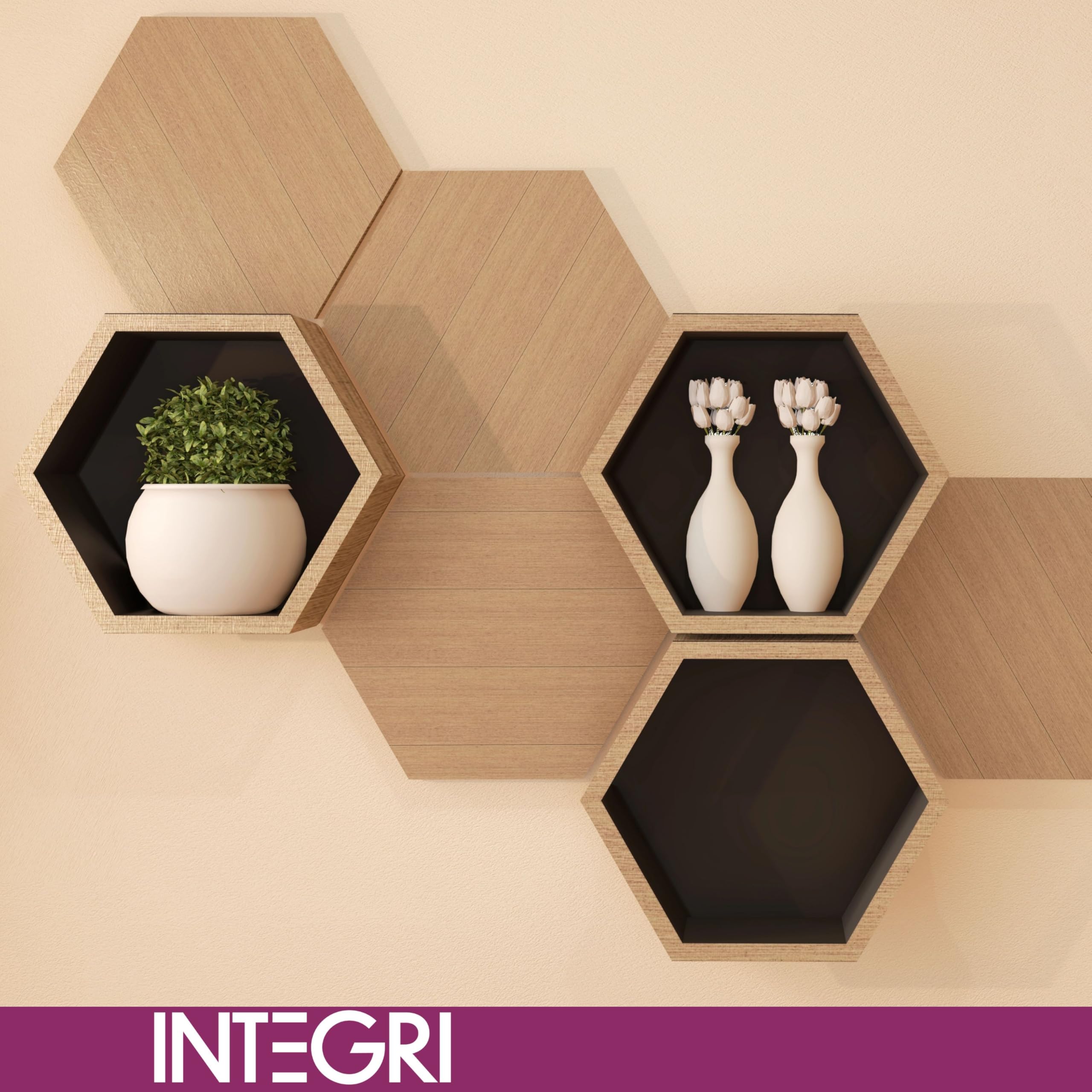 Velano Hexagon Regal - 3er Set Wandregal - Schweberegal - Hängeregal - Bücherregal - Regal Wand - 30x26x11.5 cm - Wanddeko Wohnzimmer - Schlafzimmer - Küche - Badezimmer - Kinderzimmer FHS