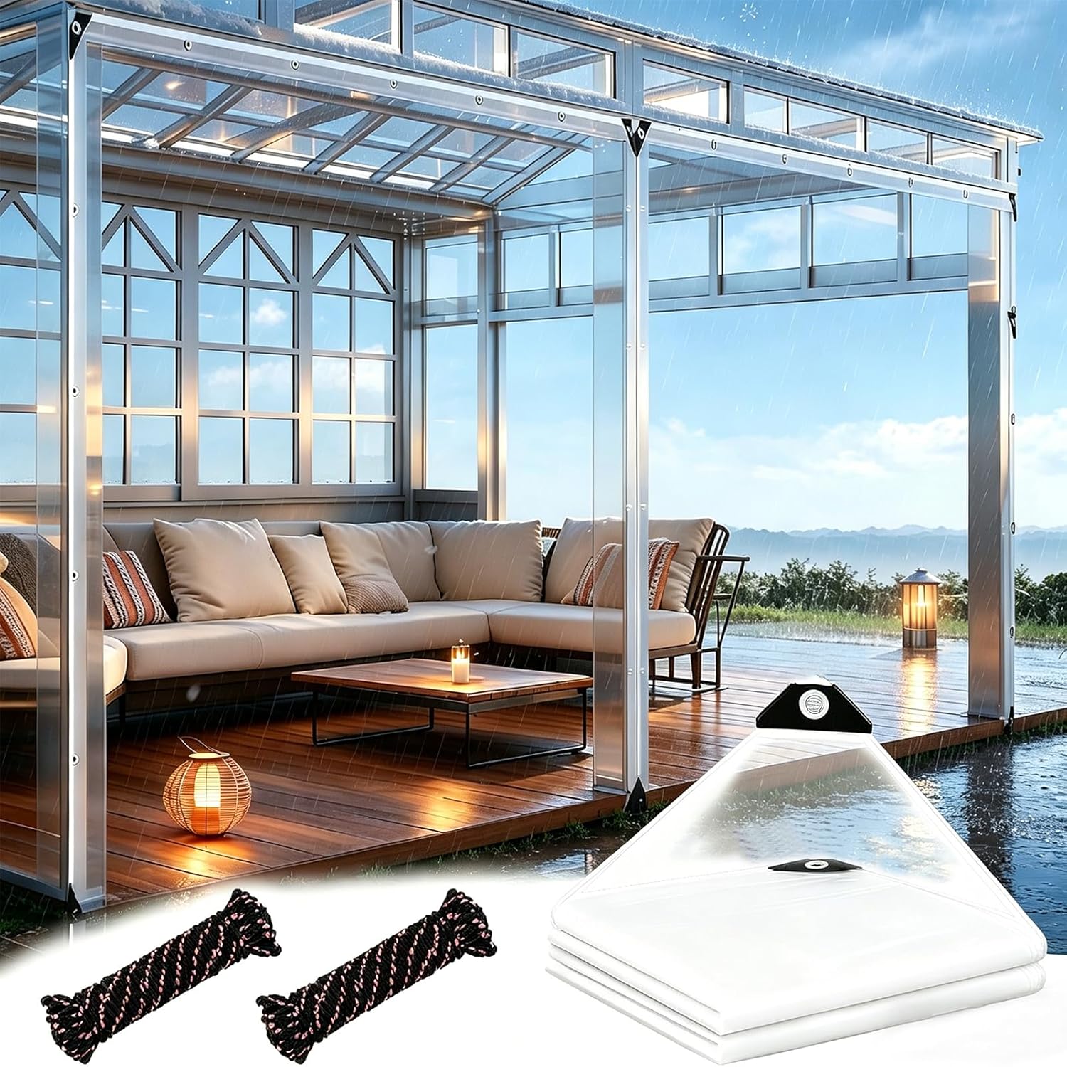 Clear Tarps 6x8 Foot Vinyl Tarp with Grommets Outdoor Curtains Heavy Duty Dustproof Windproof Tarpaulin for Greenhouse Patio Garden Pavilion Chicken Porch Outdoor