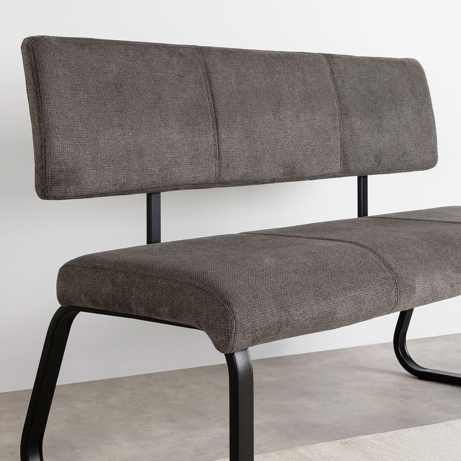 IDIMEX Banc Design Vilas siège avec 3 Places, Banquette avec Dossier, revêtement en Tissu Gris foncé et piètement en métal laqué Noir
