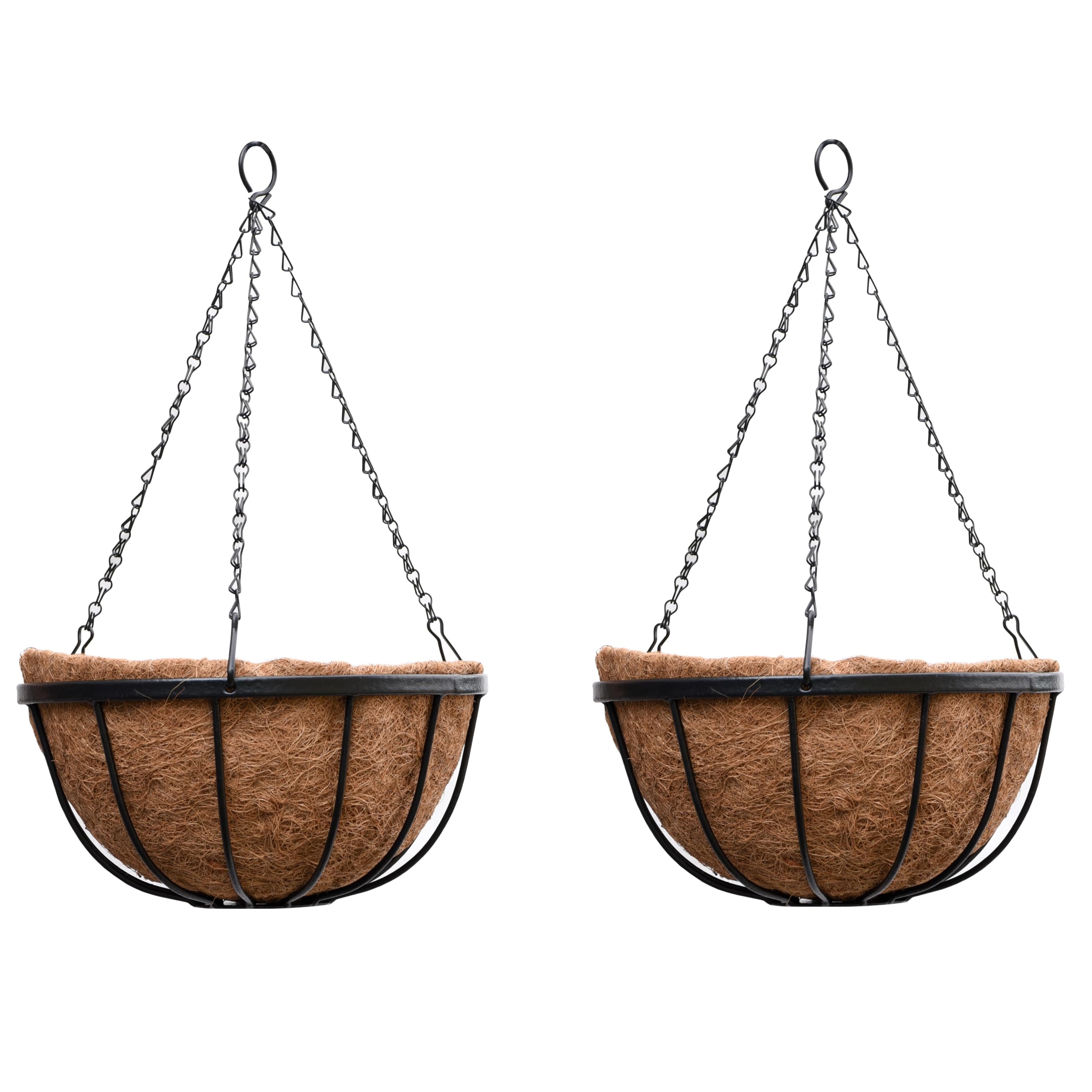 Garden Gear Black Metal Hanging Basket with Coconut Liner - 30cm - Pack of 2
