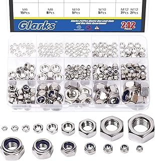 Glarks 242Pcs Nylon Insert Hex Lock Nuts and Hex Nuts Assortment Kit, 304 Stainless Steel Metric Sizes M2 M2.5 M3 M4 M5 M6 M8 M10 M12
