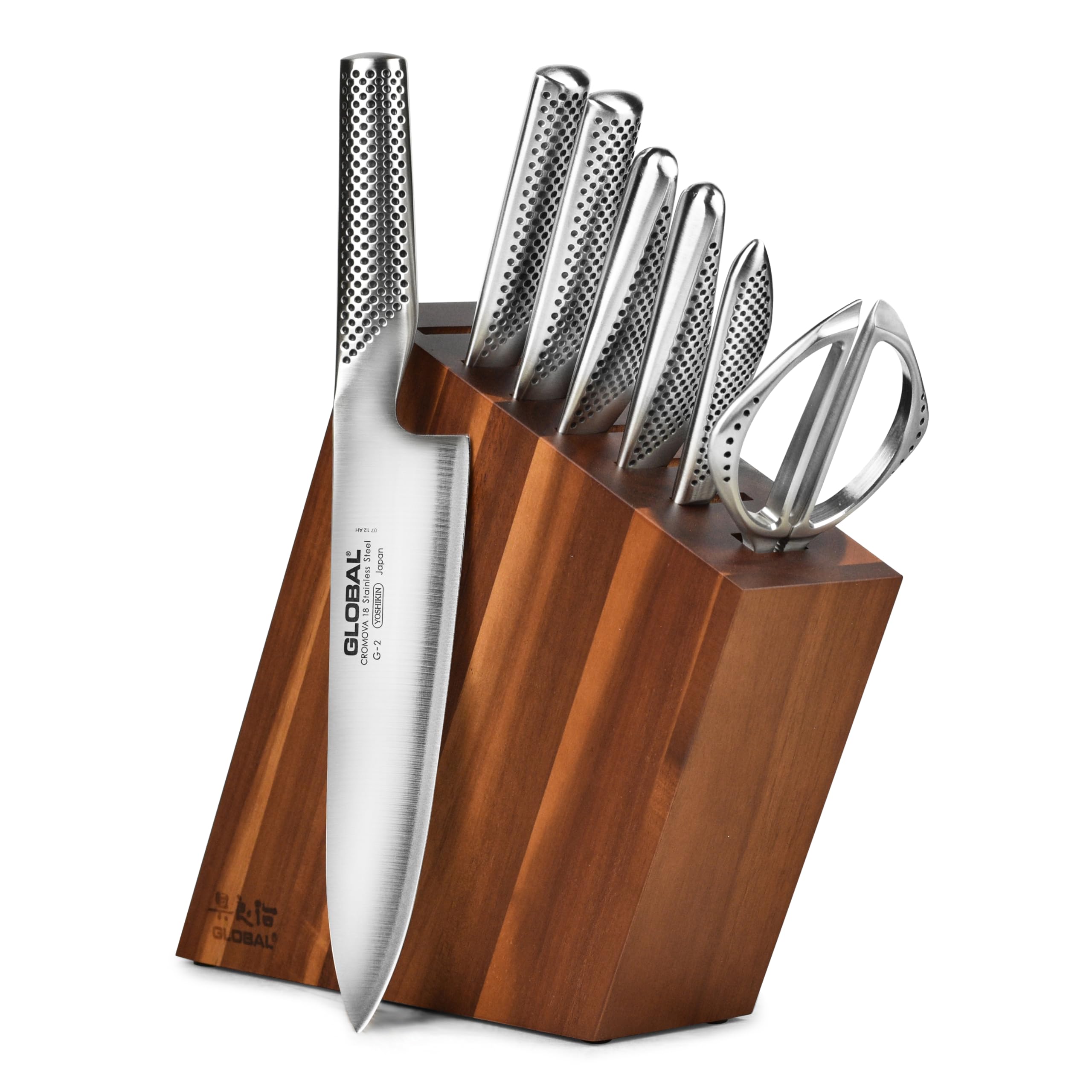 GLOBAL CROMOVA 18 ステンレス鋼 ナイフセット　お値引き不可 Amazon.com: Global 8 Piece Knife Set with Acacia Block: Home & Kitchen