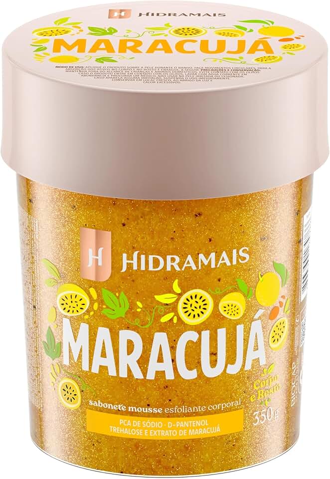 Esfoliante Corporal Sabonete Mousse Maracujá 350g - Hidramais - Dupla Ação: Esfolia e Hidrata, Textura Leve e Perfumada para a Pele