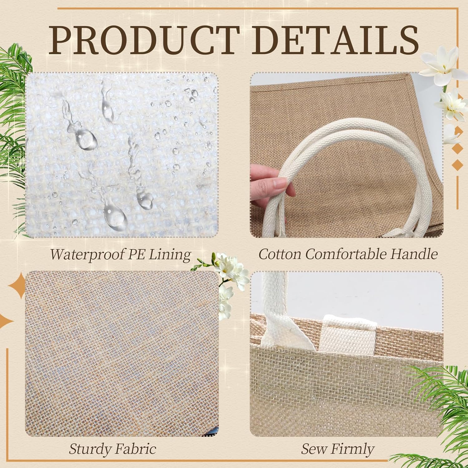 Jute Tote Bags - Durable Burlap Bags with Handles, Great for DIY, Shopping, and Special Occasions - 14.2" x 12.6" x 6.7" - Image 5