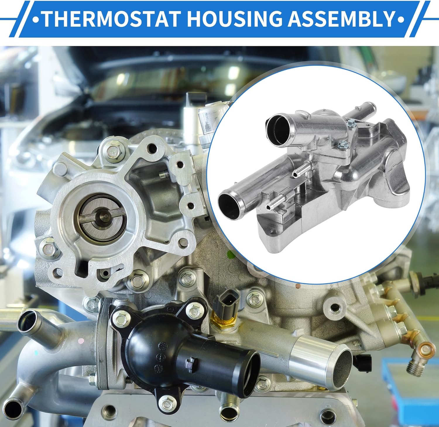 No.256002G600 Upgraded Aluminum Engine Coolant Thermostat Housing Assembly with Sensor for Hyundai Sonata 2008-2010 for Kia Rondo Optima 2008-2010 for Kia Optima 2009-2010 2.4L