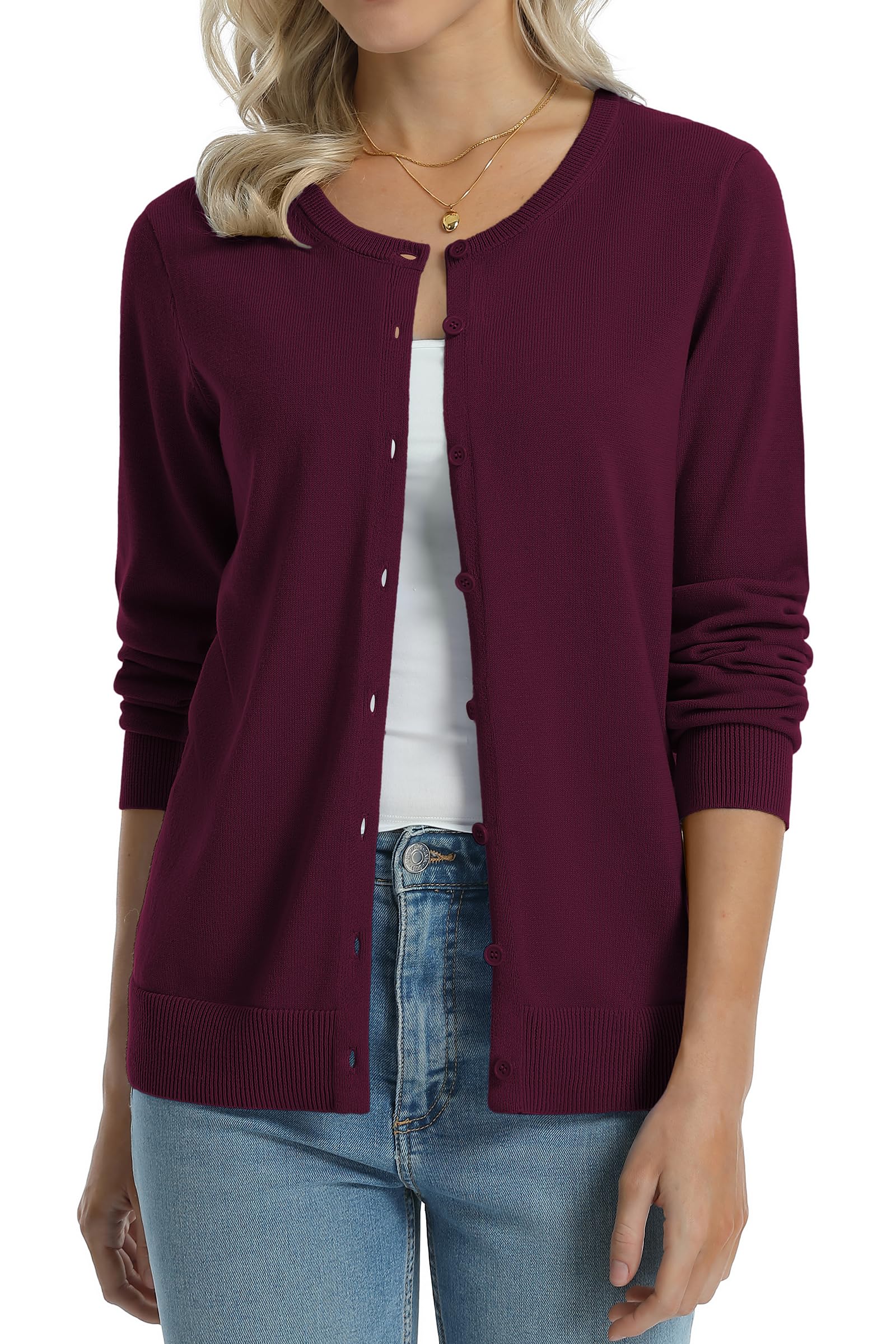 QUALFORT Women's 100% Cotton Lightweight Cardigans Long Sleeve Sweater