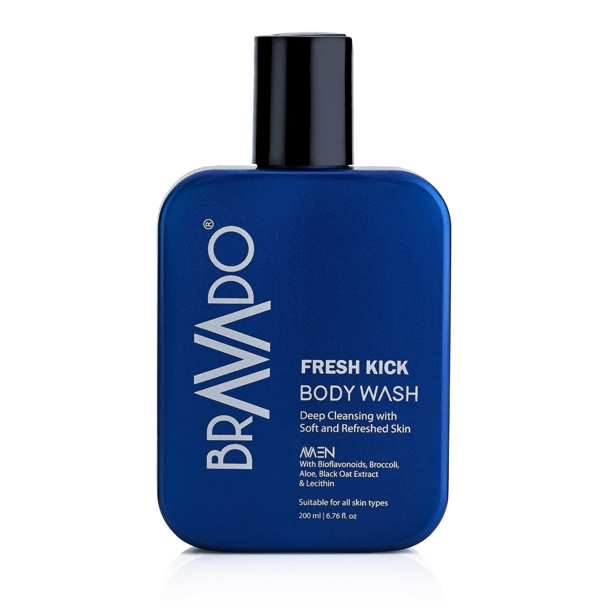 BRAVADO Fresh Kick Body Wash for Men | Deep Cleansing Shower Gel for Sweat, Dirt & Pollution Removal | Refreshing Hydrating Body Wash | 200ml