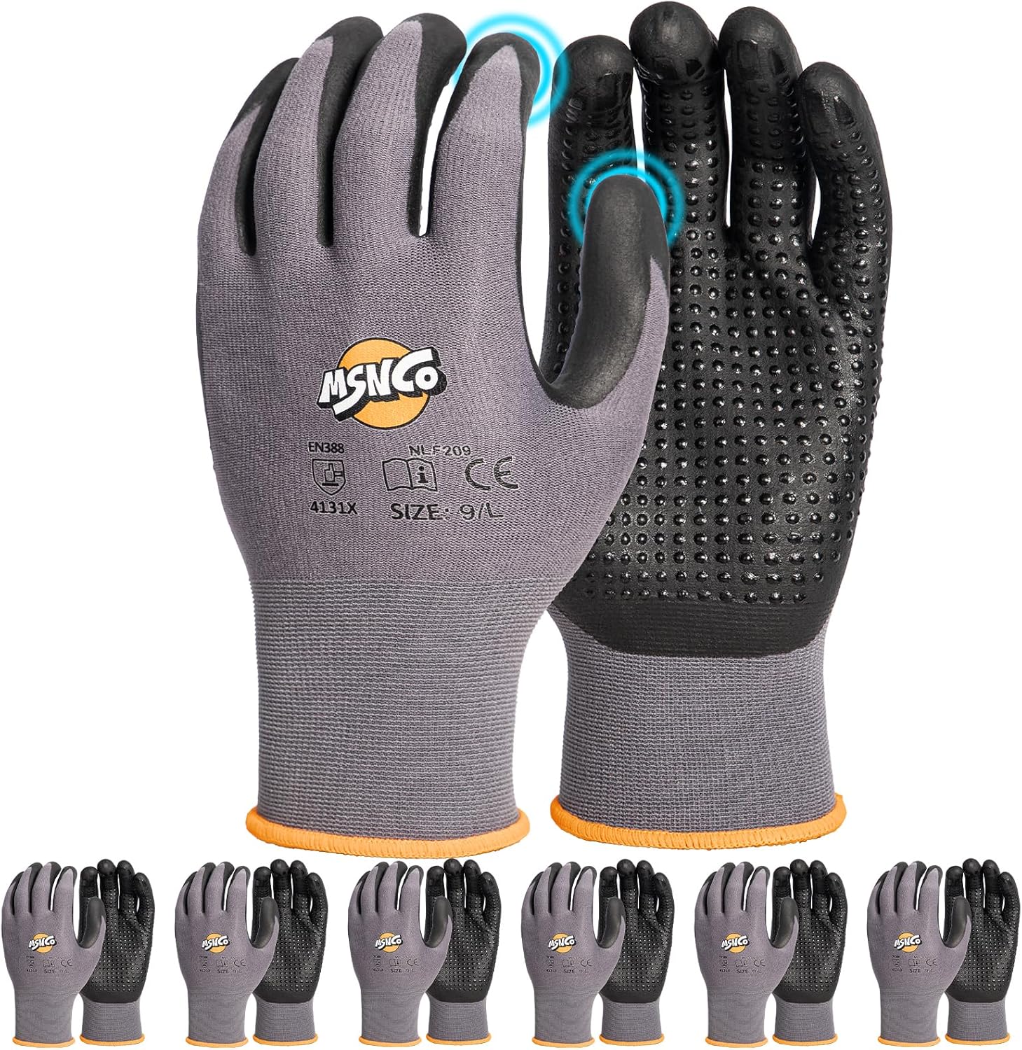 Safety Work Gloves 6/12 Pairs Micro Foam Nitrile Coated Endurance Seamless Knit Nylon Mechanical Gloves With Raised Dots