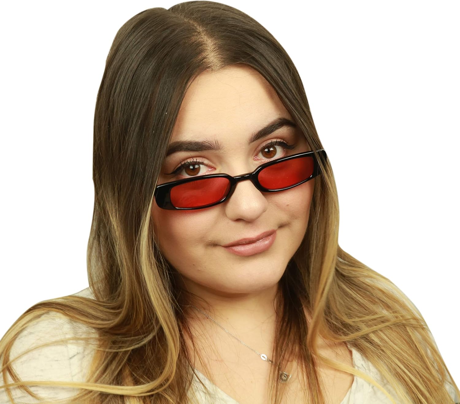 ShadyVEU Retro Vintage Fashion Slim Narrow UV400 Chic Colored Lens Mens Womens Sunglasses Black Frame Red Lens image 5 of 5 B07DS3RQTC