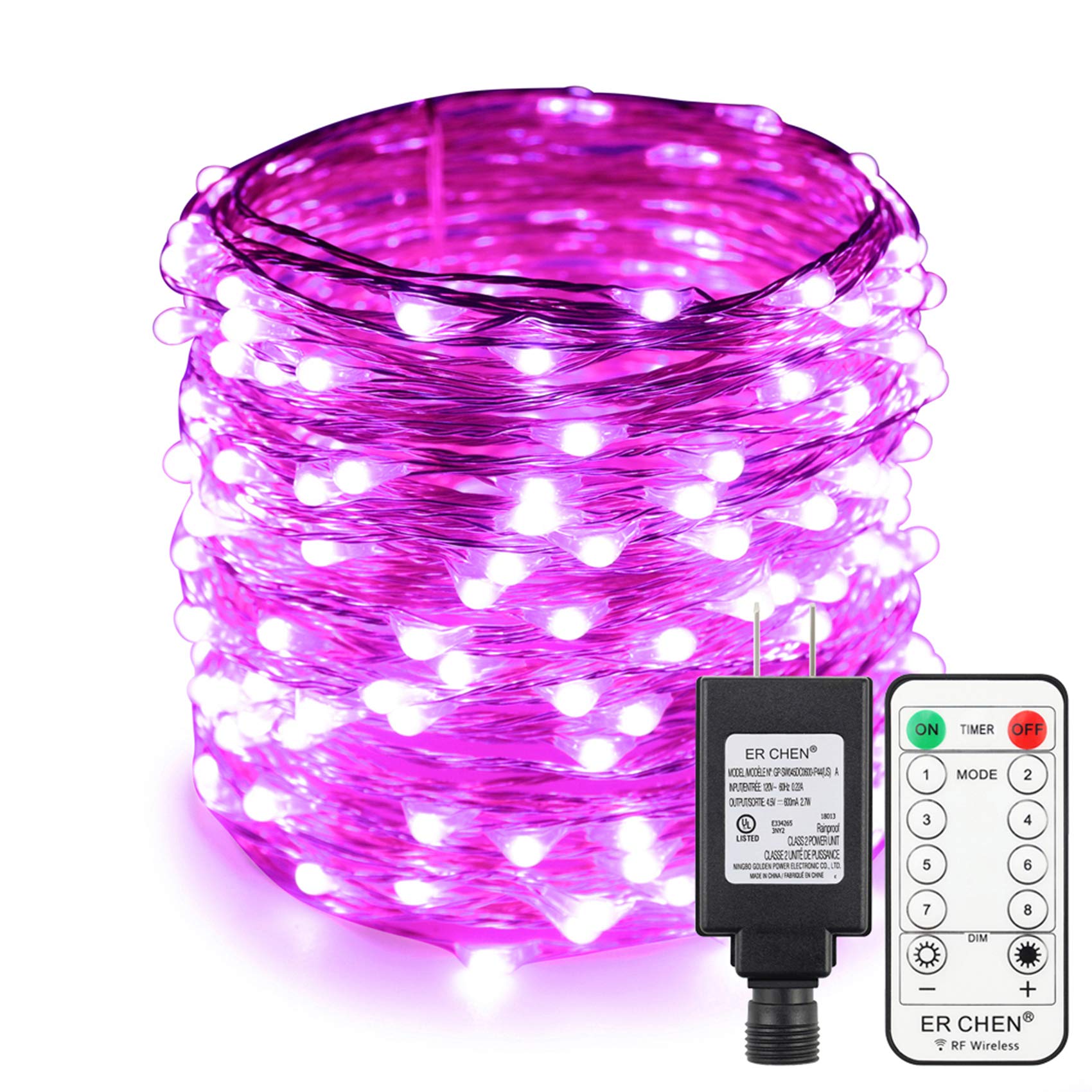 ER CHEN 165ft Led String Lights,500 Led Starry Lights on 50M Copper Wire String Lights + Power Adapter + Remote Control(Warm White)