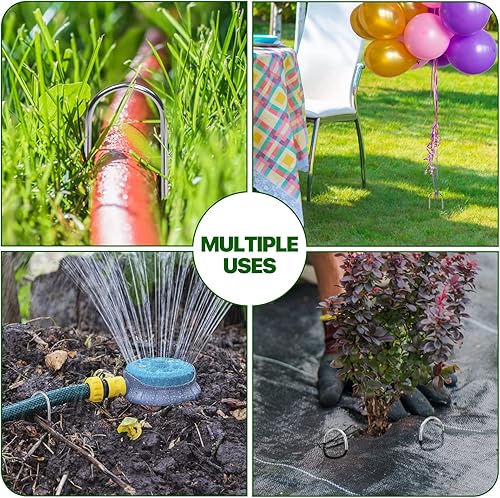 Miniatura 6 de Estacas de jardín en forma de U, 180 paquetes de estacas de riego de calibre 11 de 4 pulgadas, grapas galvanizadas resistentes para tubos, césped
