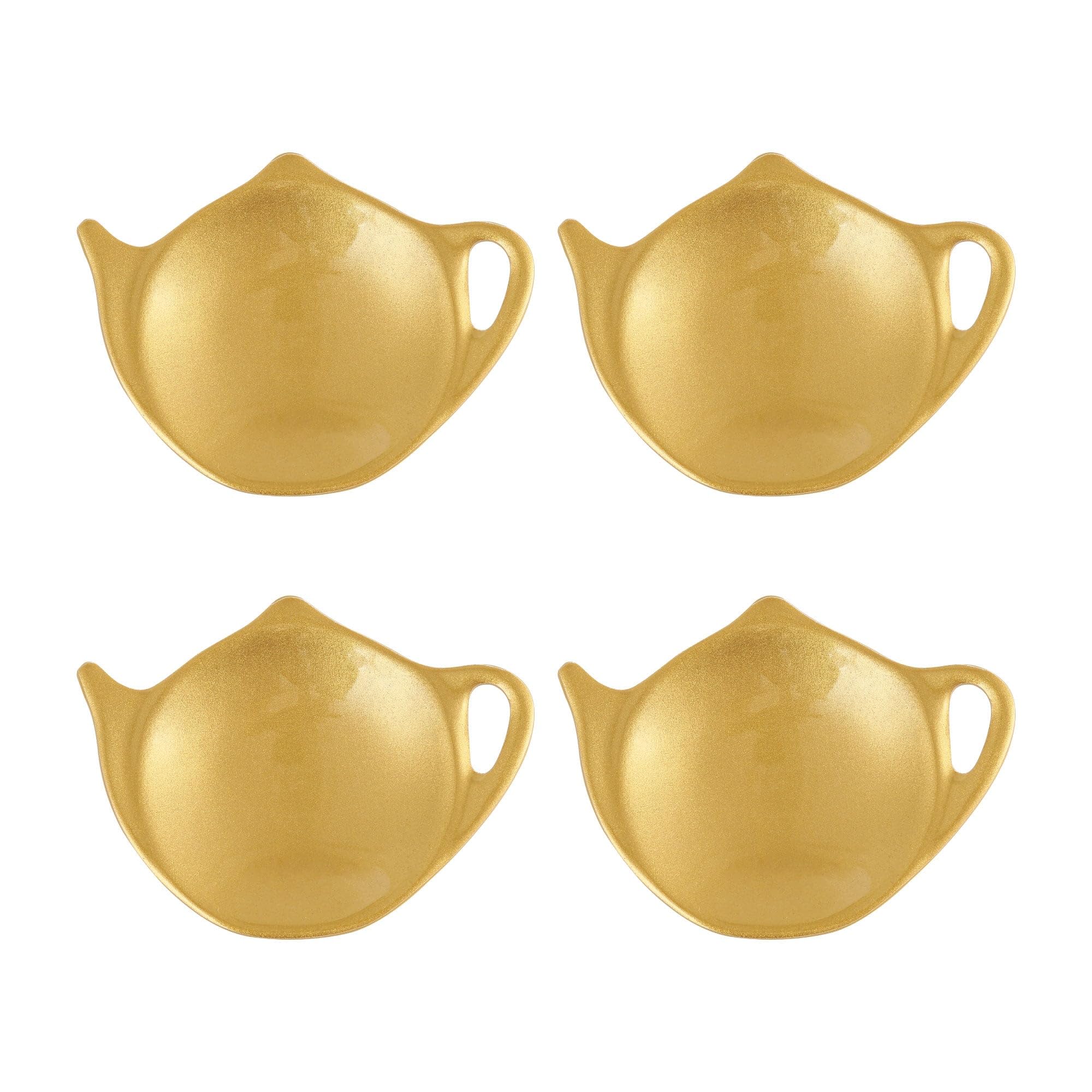 Supreme Housewares Regal Gold Tea Bag Holders, Teapot Shaped Tea Bag Coasters Spoon Rests Saucer Seasoning Dish Set, Christmas Decorations, Yellow, 4 x 3 Inch, Set of 4