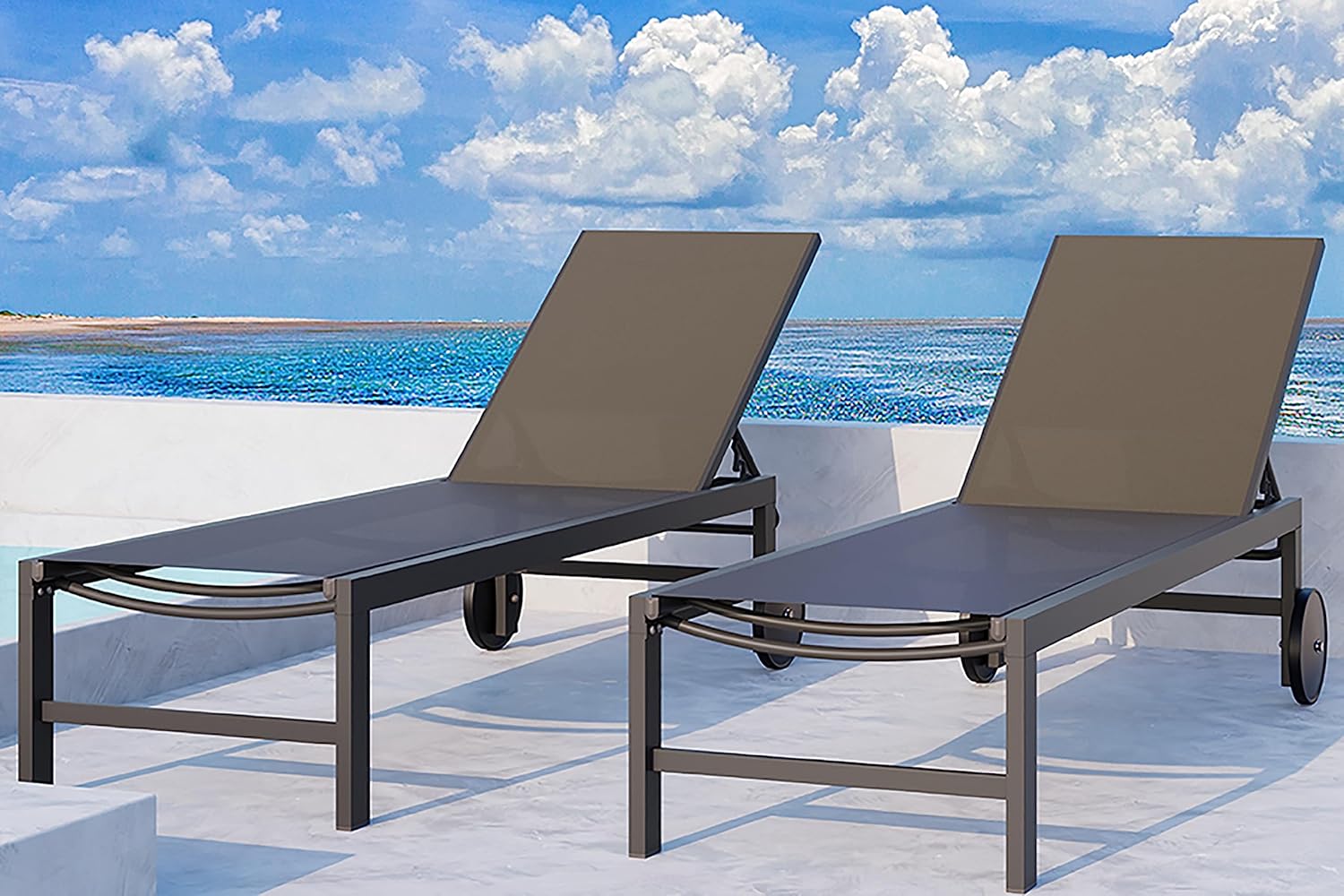 QAQA Patio Chaise Lounge Set of 2, Outdoor Lounge Chairs