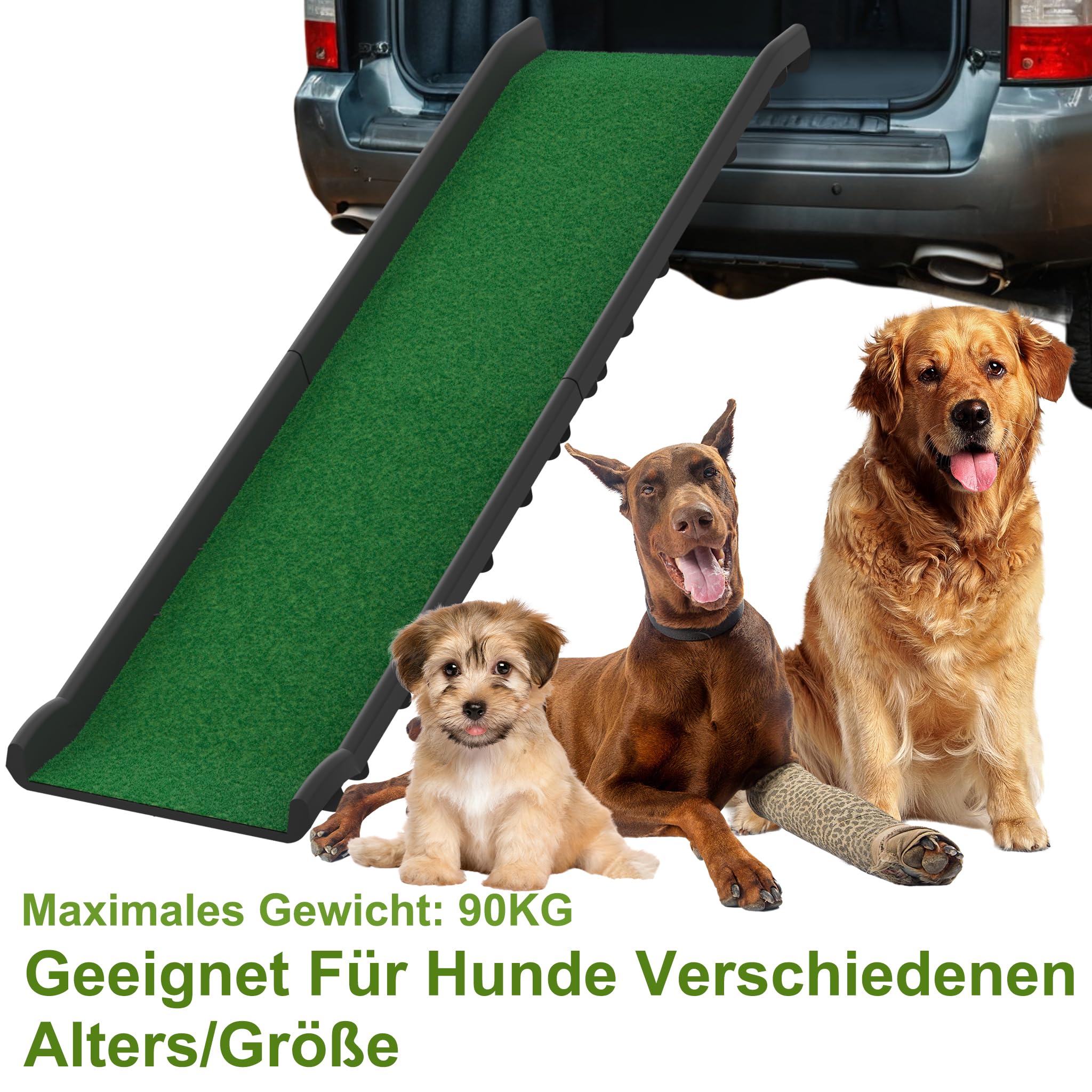 HENGMEI Escalera para perros plegable de plástico para perros, rampa de acceso para maletero, escalera para mascotas para perros grandes y pesados, 156 x 40 cm, verde