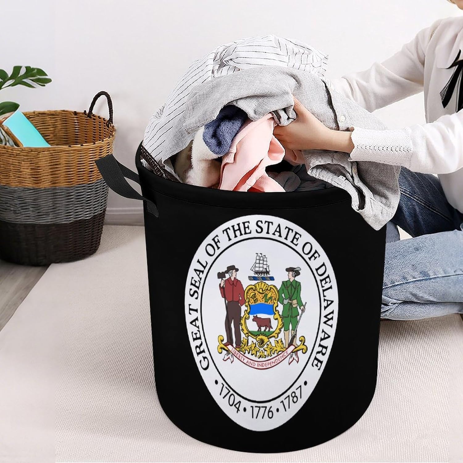 Seal_of_Delaware.svg Novelty Collapsible Laundry Baskets Waterproof Clothes Hamper Storage Bins with Handles 13.8"x13.8"x17.3" 17.3"x17.3"x17.3"