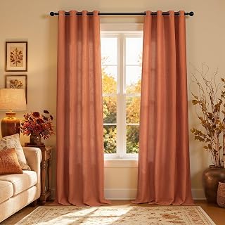 Pitalk Burnt Orange Curtains 96 Inches Long for Living Room 2 Panels Grommet Energy Efficient Drapes Lightweight Sheer Linen Terracotta Colored Curtains for Kids Bedroom Toddler Red Orange 8 FT 52x96