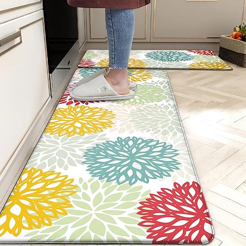 Miniatura 11 de Juego de 2 tapetes de cocina acolchados antifatiga, antideslizantes, impermeables, tapete de cocina de espuma viscoelástica, tapete cómodo para Azul