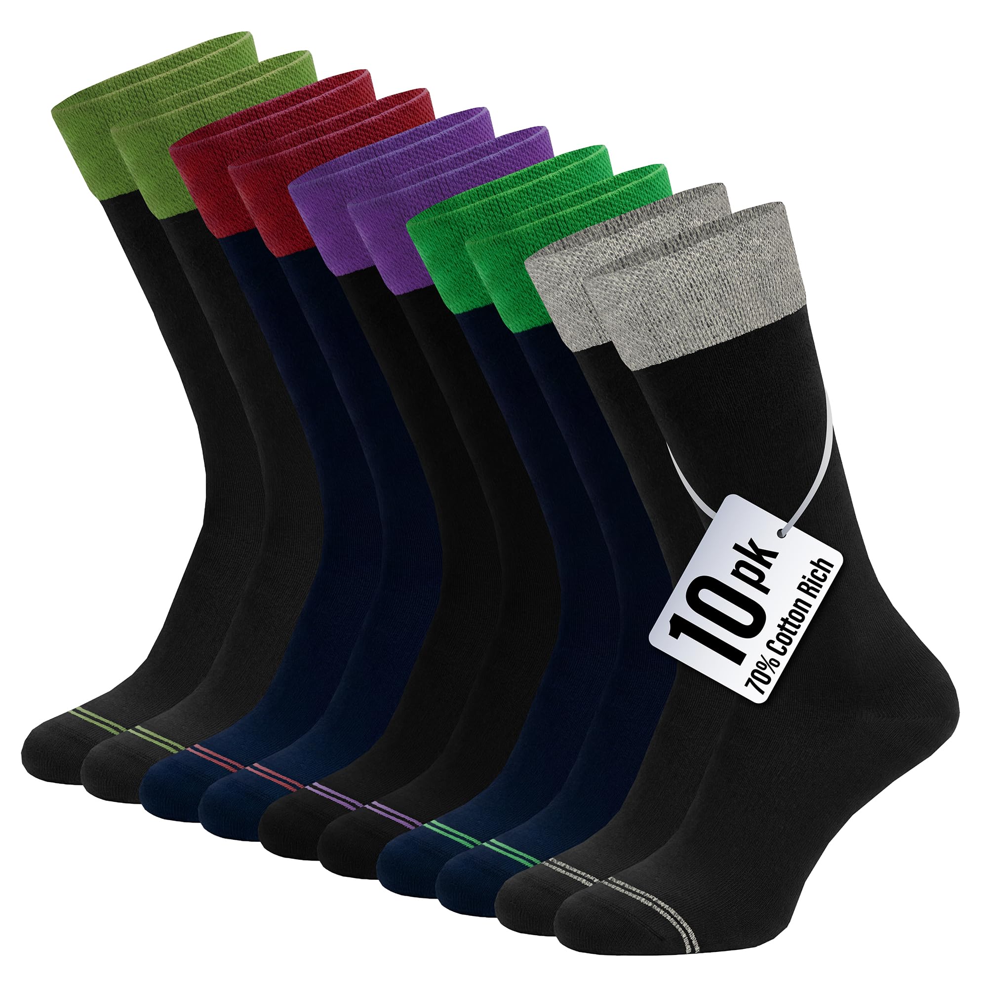The Essentials Wardrobe 10PK Mens Colored Top Ankle Socks - UK 9-11/EU 43-45 - Assorted