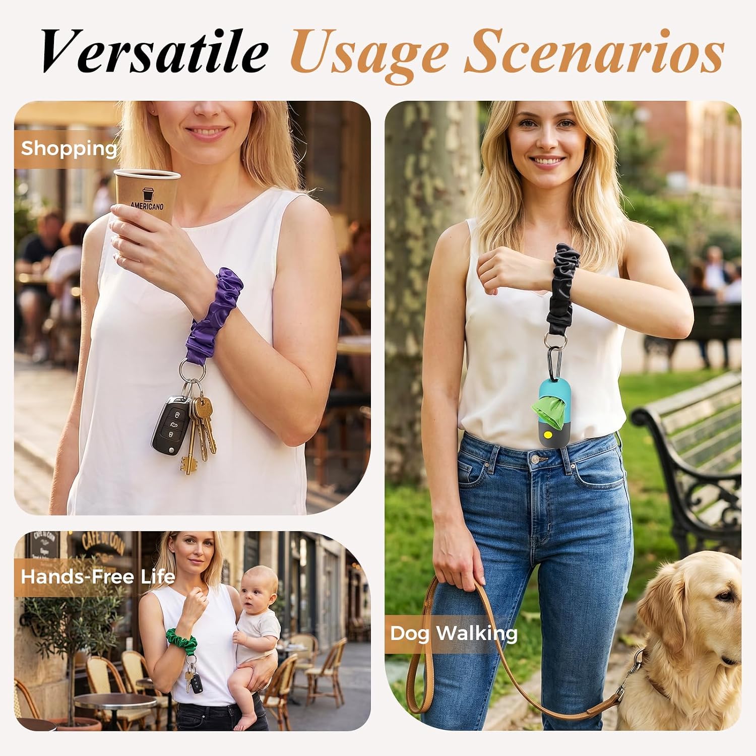 Fmeida Stretchy Keychain Wristlet Ruched Scrunchie Lanyard for Keys Car image 5