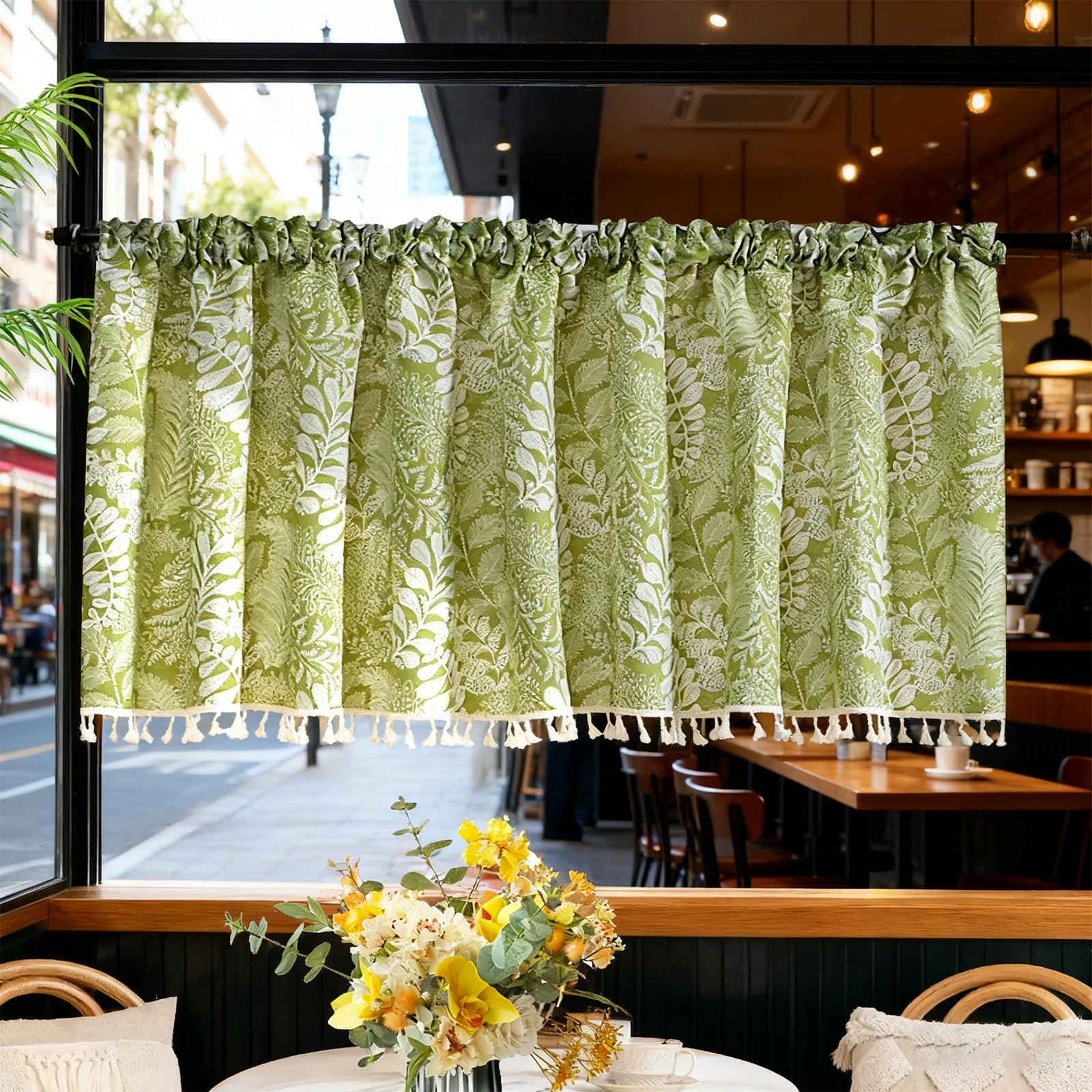 Scheibengardinen Modern, Gardinen Kurz Vorhang, Wohnzimmer Küche Grün Bistrogardine Scheibengardine Küchengardinen Kurz Gardine Vorhänge für Küche Bistrogardine und Wohnzimmer (B300*H65CM)