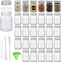 Vista 1 de 30 Pack 4oz Glass Mason Spice Jars Bottles, Empty Round Containers with Silver Airtight Metal Caps and Pour/Sift Shaker Lid