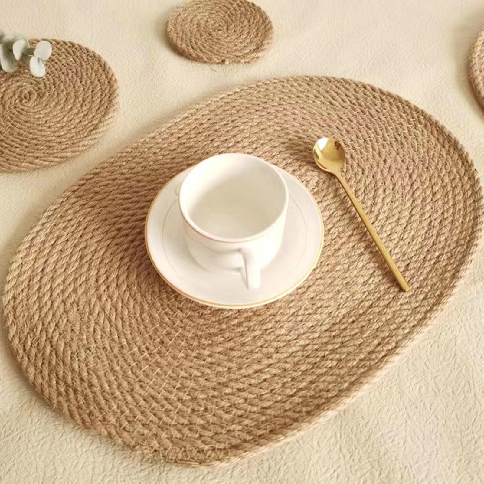 Platzset 6 Stück, Platzdeckchen Khaki 30x40CM Jute Gewebt Tischsets Rechteckig