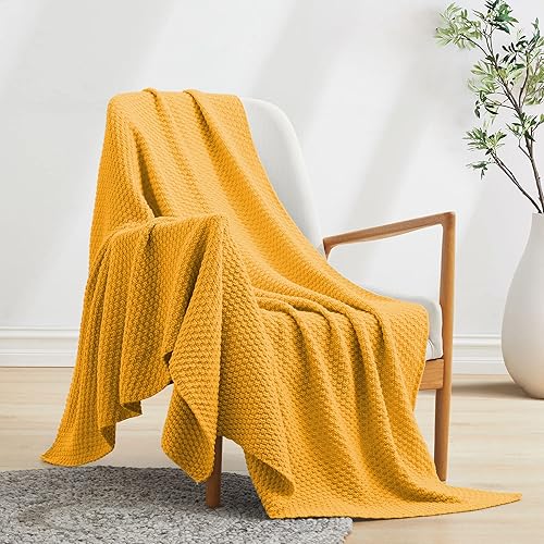 Miniatura 3 de Dreamhood Manta de punto para sofá y sillón, mantas amarillas para verano, suaves y ligeras, mantas tejidas para todas las estaciones, 50 x 60
