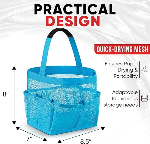 Miniatura 15 de Masirs Organizador de ducha de malla, organizador de baño portátil de 9 bolsillos para viajes, gimnasio y dormitorio, bolsa pequeña plegable